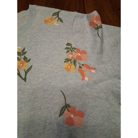 Karen Scott Cardigan Size Petite XL Blue w/Flowers Sweater Button Grannycore - Picture 5 of 10